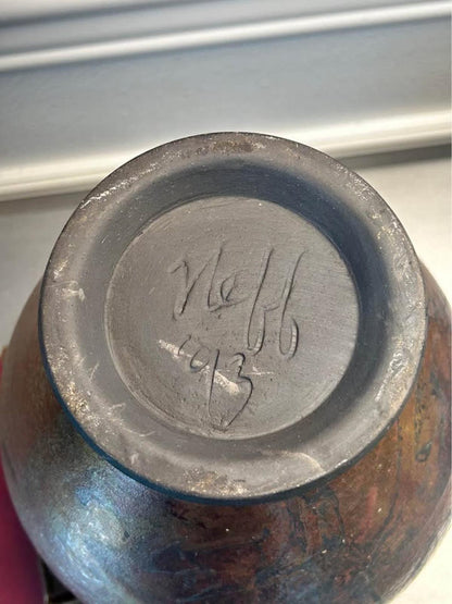 Neff 1993 Studio Pottery Urn | Brutalist Metallic Ceramic Vessel | Earthy Wabi Sabi Decor