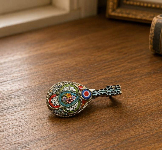 Vintage Italian Micro Mosaic Mandolin Brooch