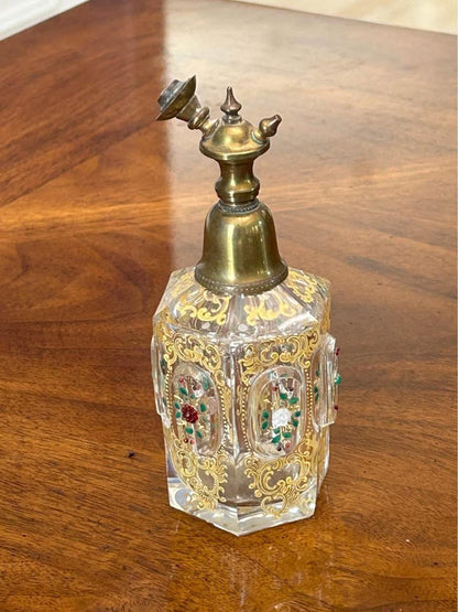 Antique Bohemian Gilded Crystal Perfume Atomizer Bottle