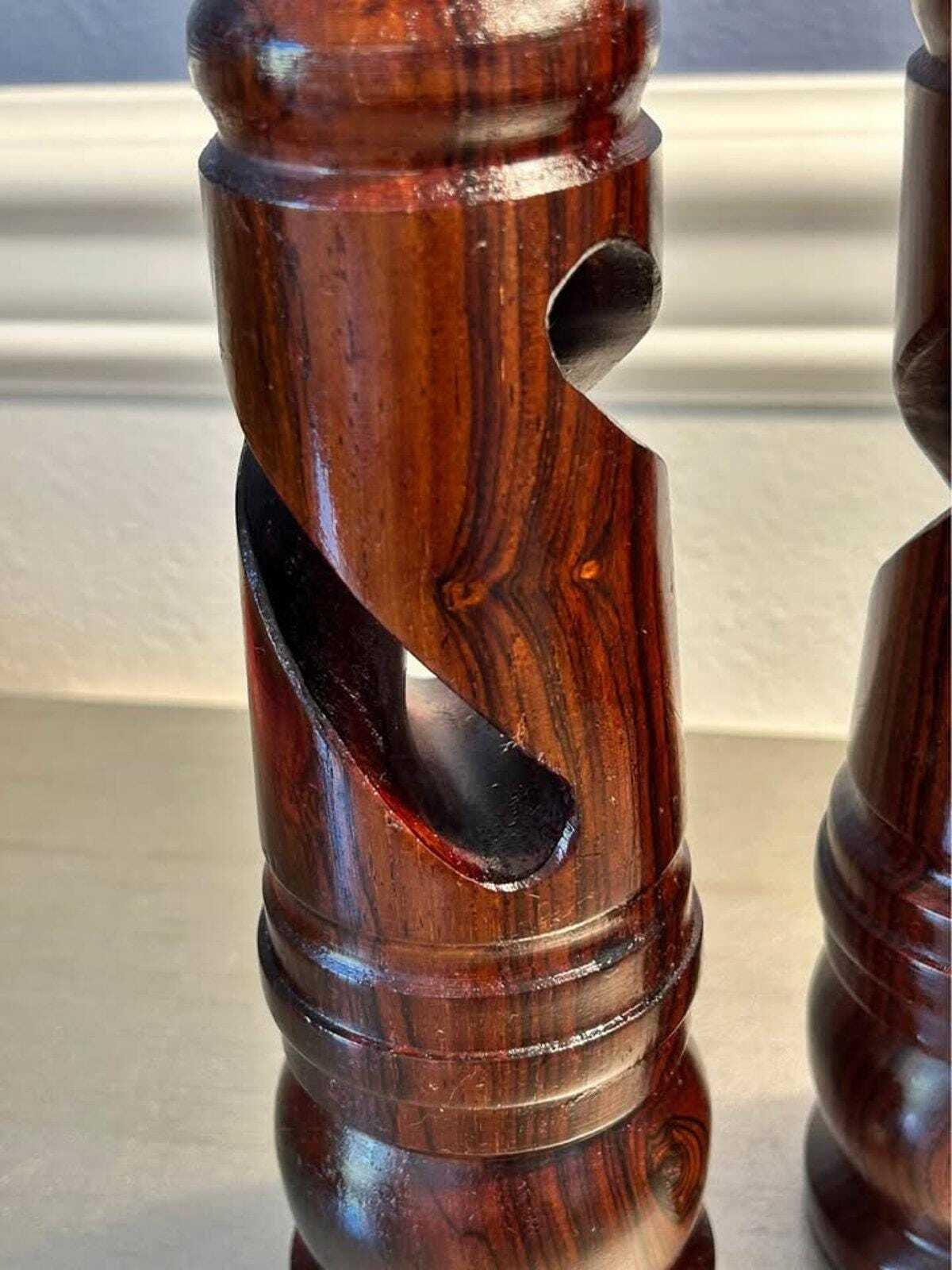 Vintage Hand-Turned Barley Twist Solid Wood Candlesticks