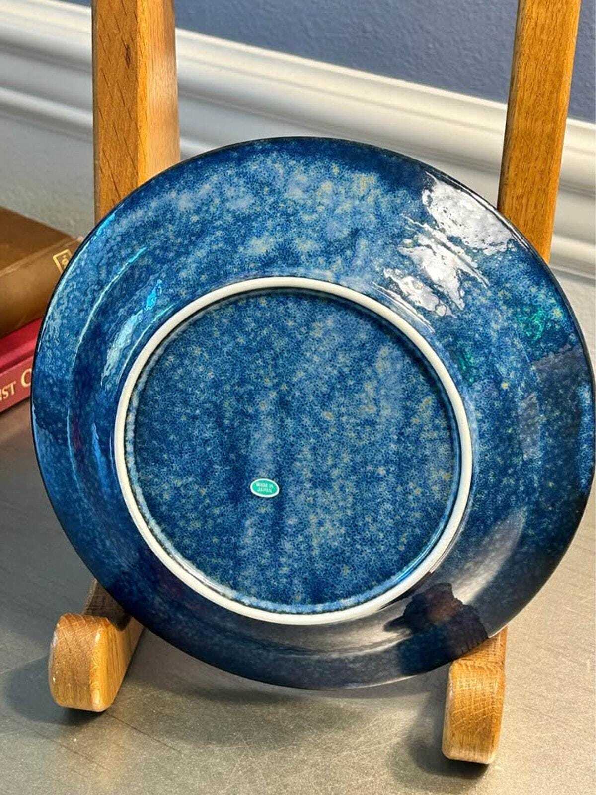 Vintage Japanese Blue Crane Plate – Gilded Flying Cranes, Gold Rim (8 Inch)