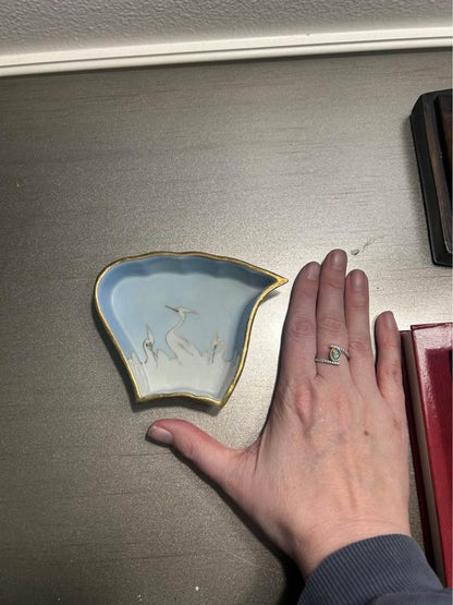 Antique Nippon Porcelain Fan Dish | Hand Painted Crane Moriage Motif