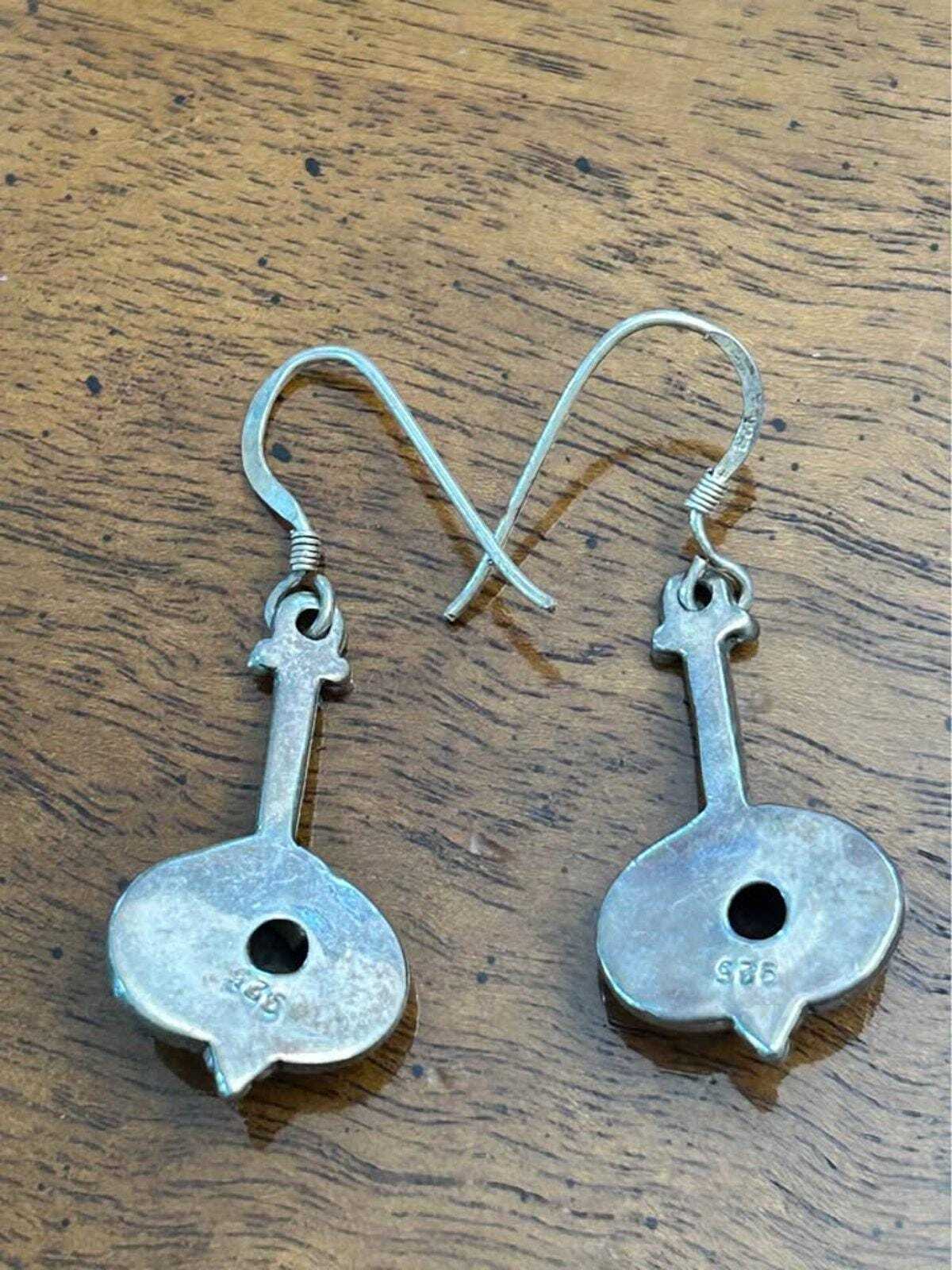 Vintage Artisan Modernist 925 Sterling Silver & Garnet Pendulum Drop Earrings