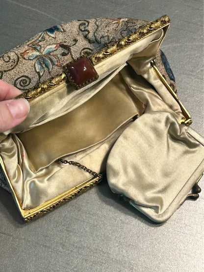 Antique French Chinoiserie Embroidered Art Deco Purse with Clasp