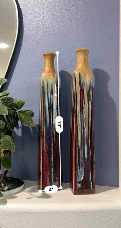 Pair of 19" Tall Vintage Studio Pottery Obelisk Vases