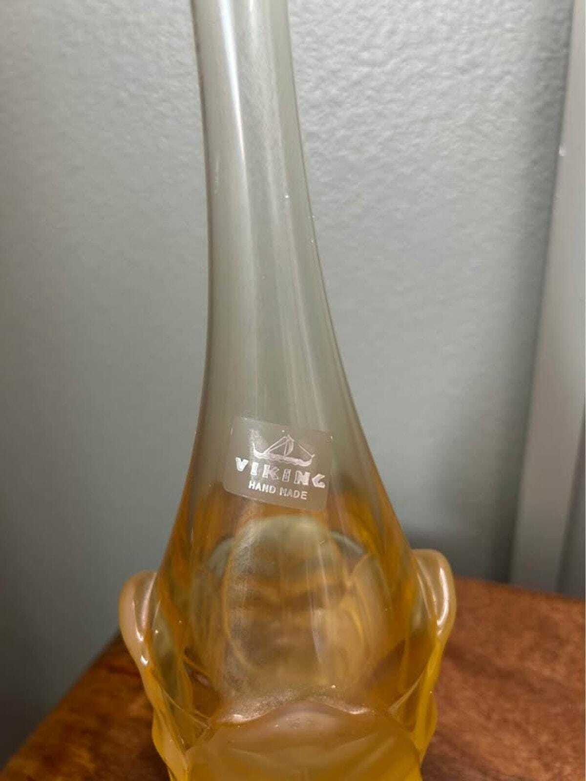 Viking Glass Amber Frosted Satin Lotus Bud Long Neck Swung Vase