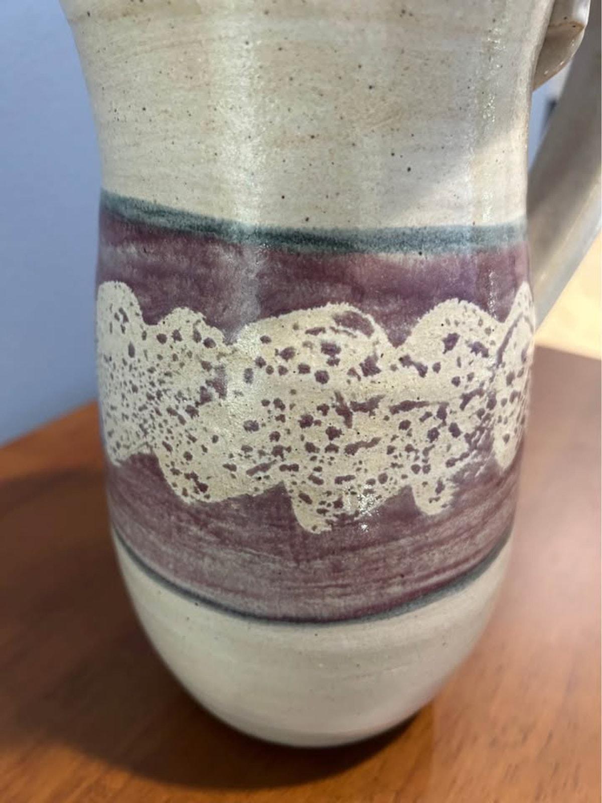 Signed Studio Pottery Pitcher - Vintage Lace Motif