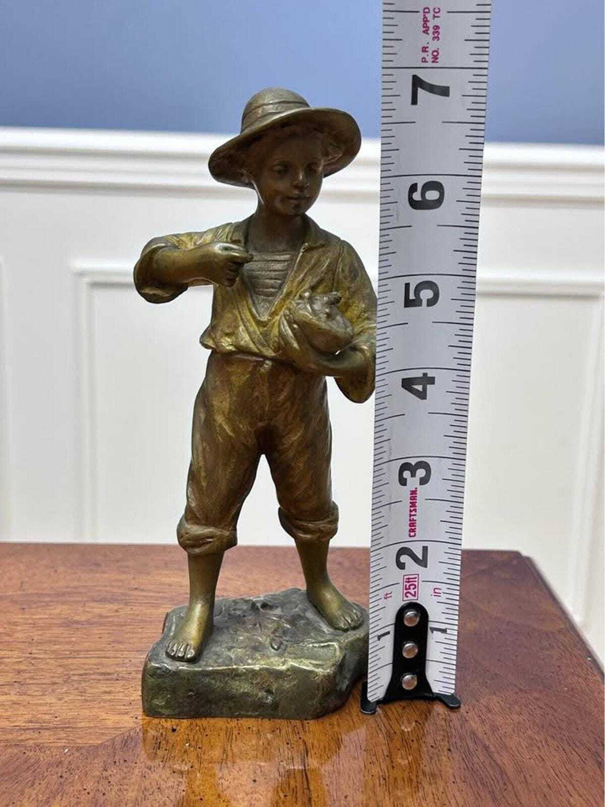 Antique French Bronze Peasant Boy Sculpture by Goyeau