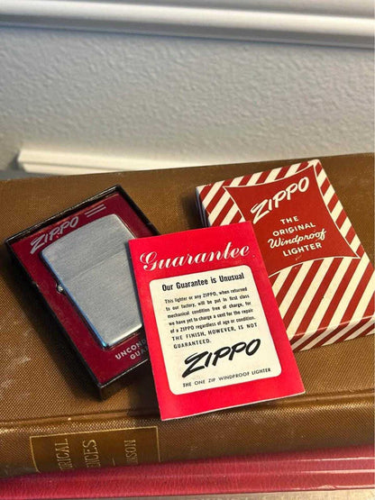 Vintage 1953-1955 Zippo Windproof Lighter in Original Candy Stripe Box | Brushed Chrome Pat. 2517191