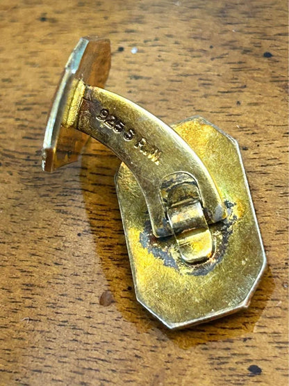 Vintage Norwegian Sterling Silver Vermeil & Red Guilloché Enamel Cufflinks, R.W.