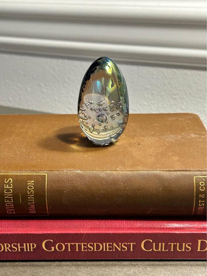 Vintage Signed MSH 1990 Mount St. Helens Ash Dichroic Art Glass Egg Paperweight