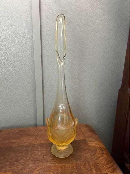 Viking Glass Amber Frosted Satin Lotus Bud Long Neck Swung Vase