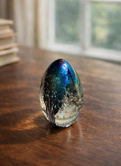 Vintage Signed MSH 1990 Mount St. Helens Ash Dichroic Art Glass Egg Paperweight