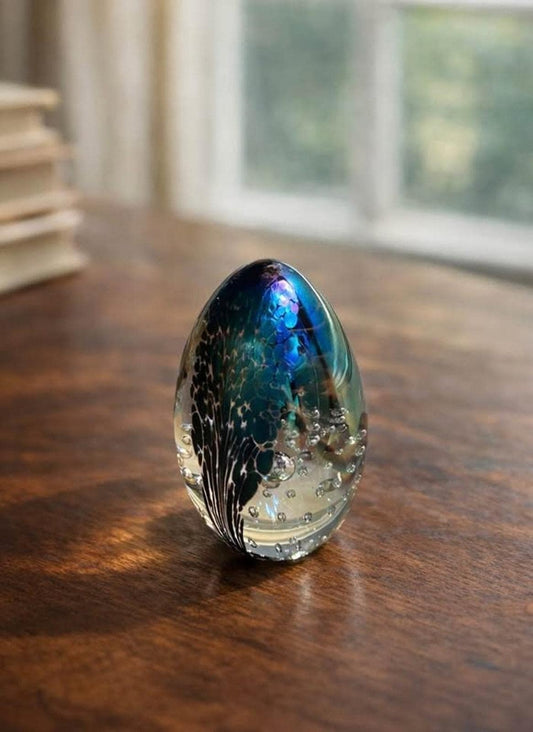 Vintage Signed MSH 1990 Mount St. Helens Ash Dichroic Art Glass Egg Paperweight
