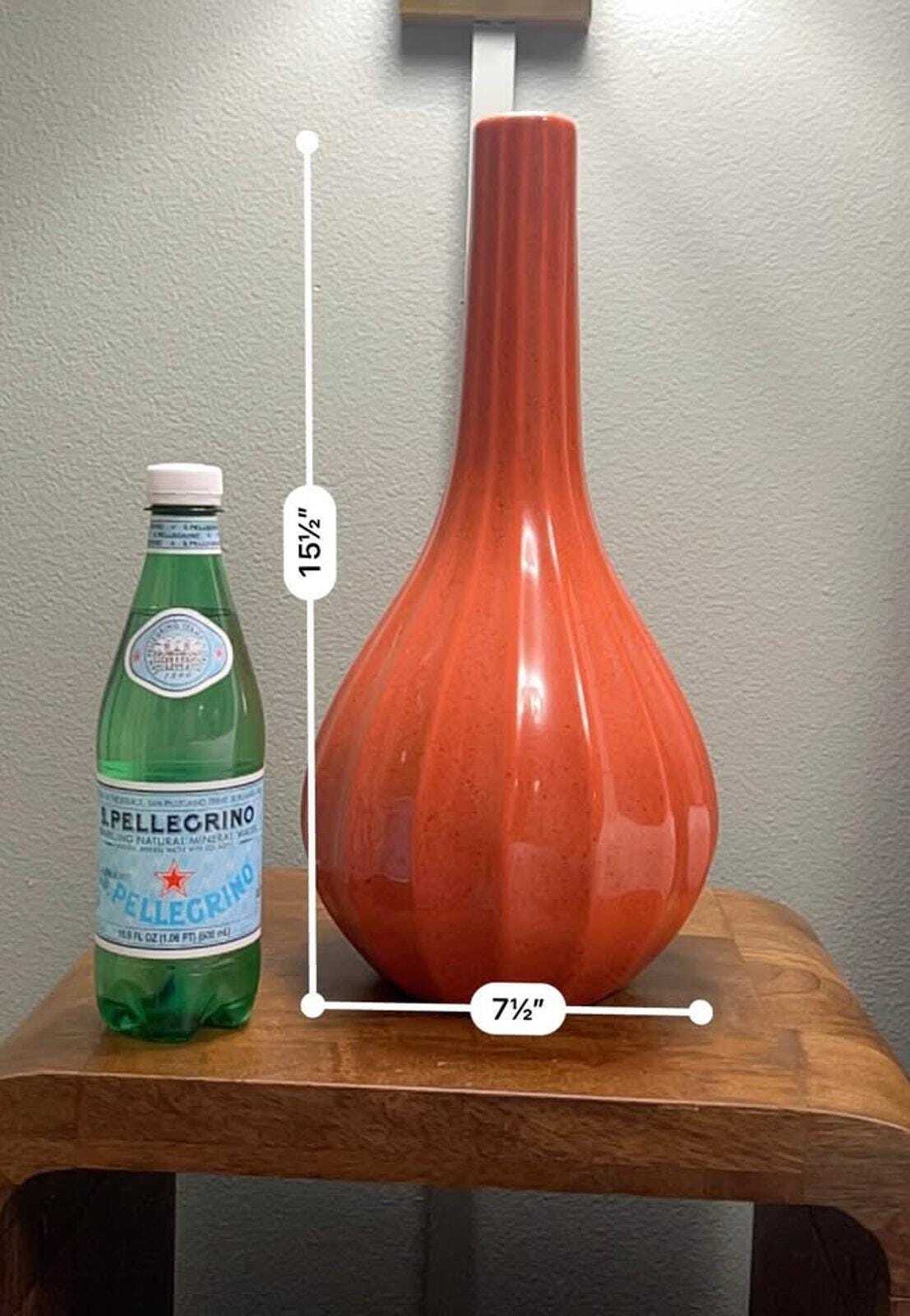 Tall Speckled Orange Ribbed Ceramic Vase, Mid-Century Modern Style Art Pottery