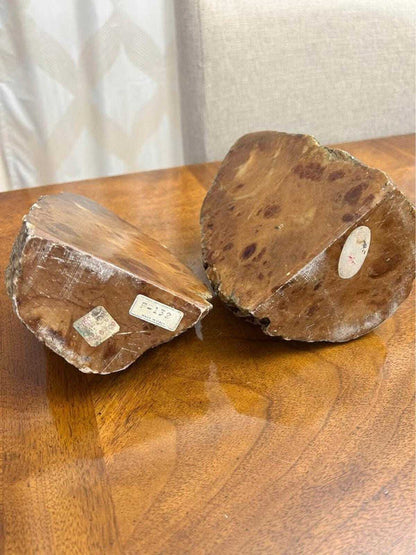 Vintage Italian Polished Faux Bois Stone Brutalist Bookends