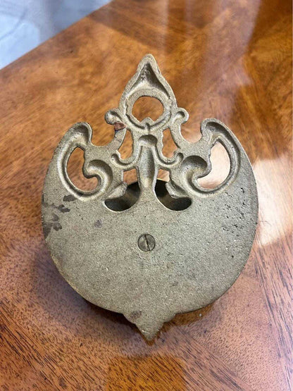 Vintage Cast Brass Cherub Match Holder Wall Pocket, Ornate Baroque Catchall