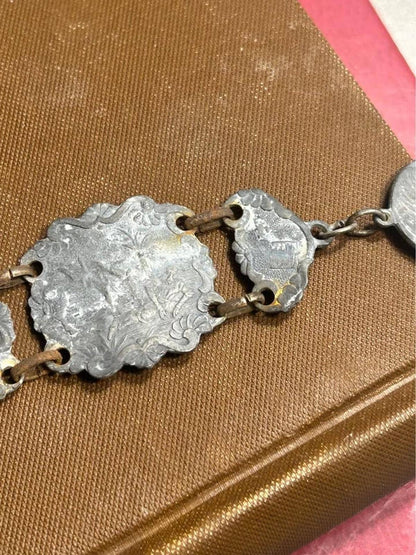Vintage Mexican Silver Don Quixote Story Bracelet, Mid-Century Relief Panel Jewelry