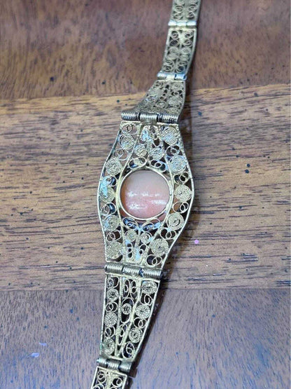 Antique Art Deco 800 Silver Filigree Hand Carved Shell Cameo Panel Bracelet