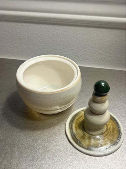 Studio Pottery 3 Piece Set - Lidded Canister Crock and Vessel, Hand Carved Ceramic Art