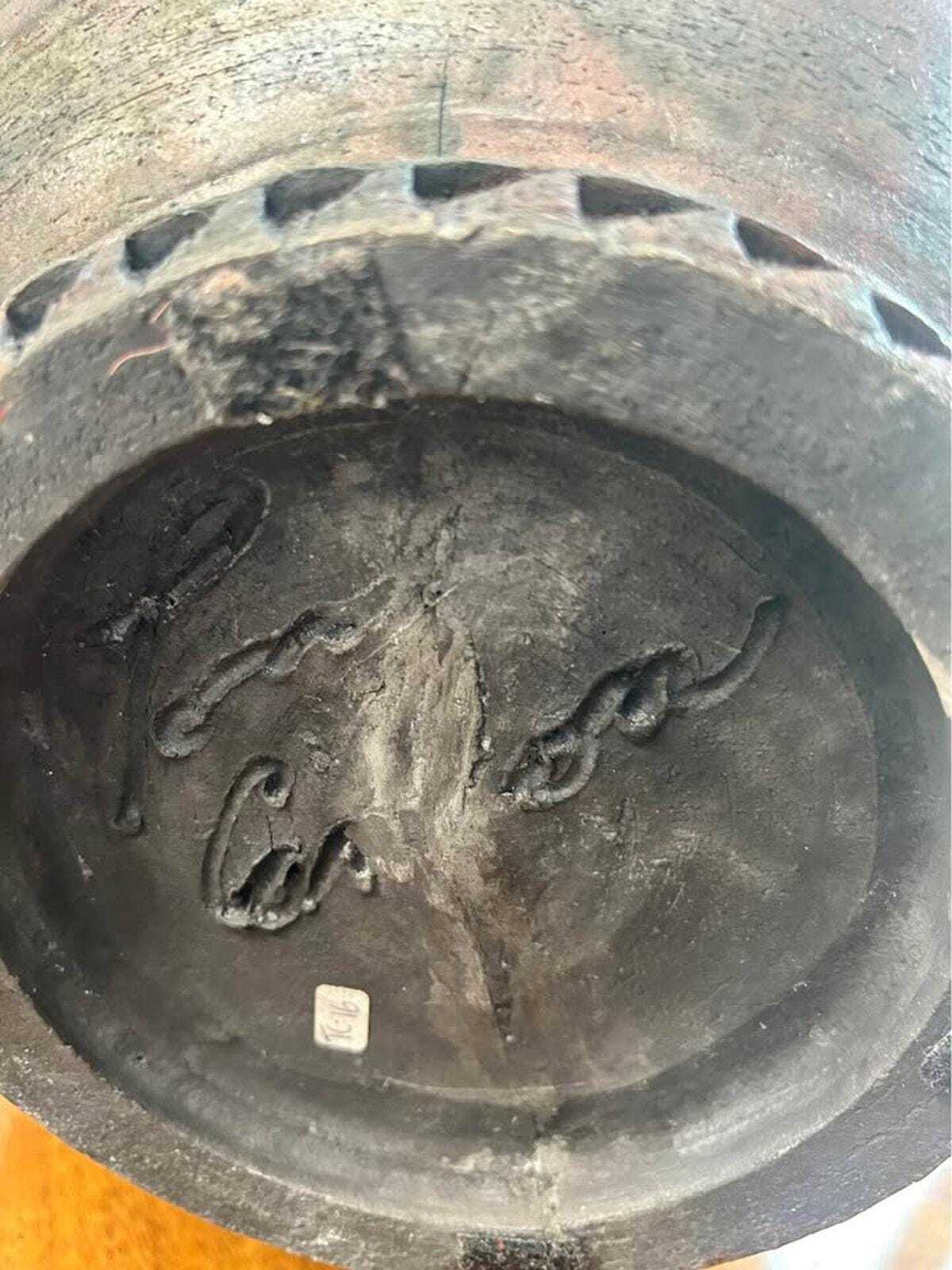 Vintage Large Signed Pam Carson Raku Pottery Metallic Glaze Vessel