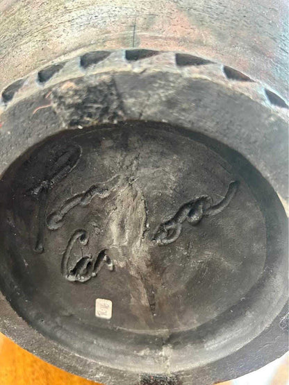Vintage Large Signed Pam Carson Raku Pottery Metallic Glaze Vessel