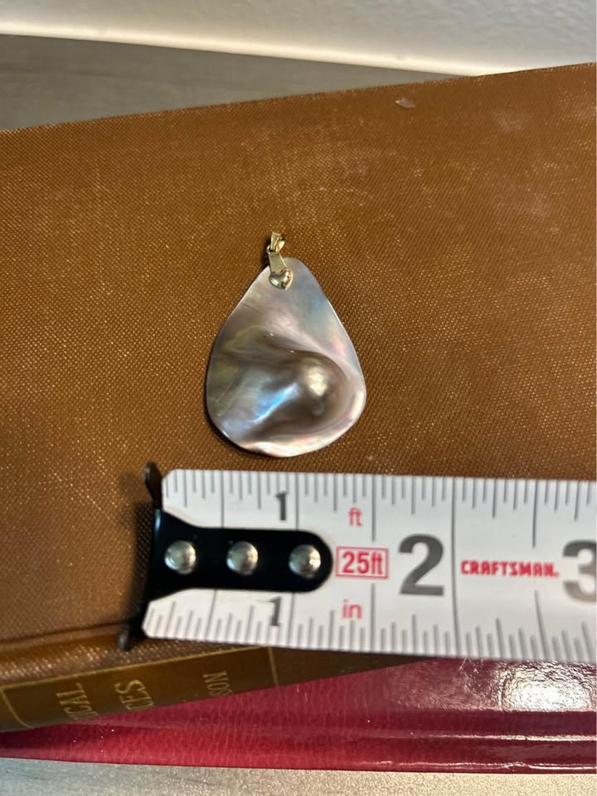Large 14k Gold Natural Iridescent Mabe Blister Pearl Pendant