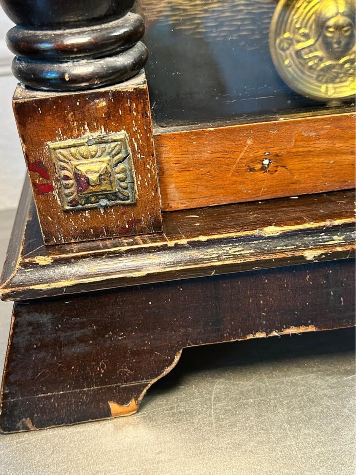 Antique Working Art Nouveau Mantel Clock | Lion Head Crest & Brass Nymph Pendulum