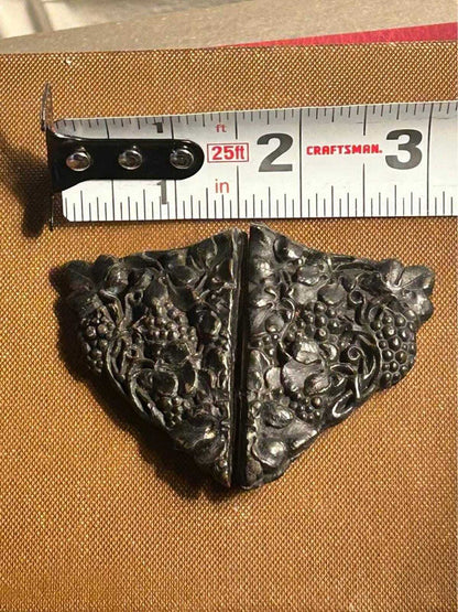 Antique Victorian Mourning Sash Buckle Cast Grape Vine Motif Japanned Metal