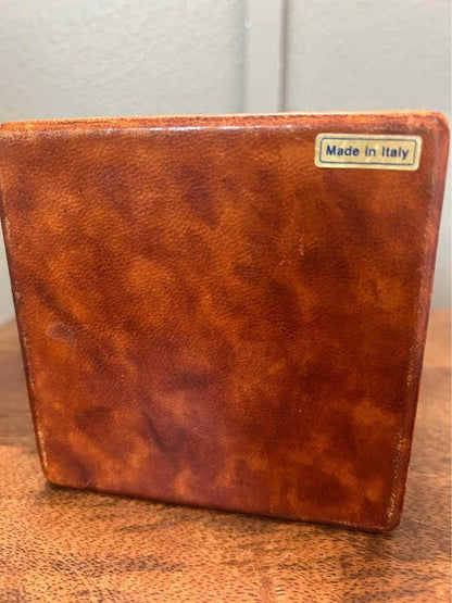Vintage Italian Tooled Leather Trinket Box with Alchemist Bas-Relief