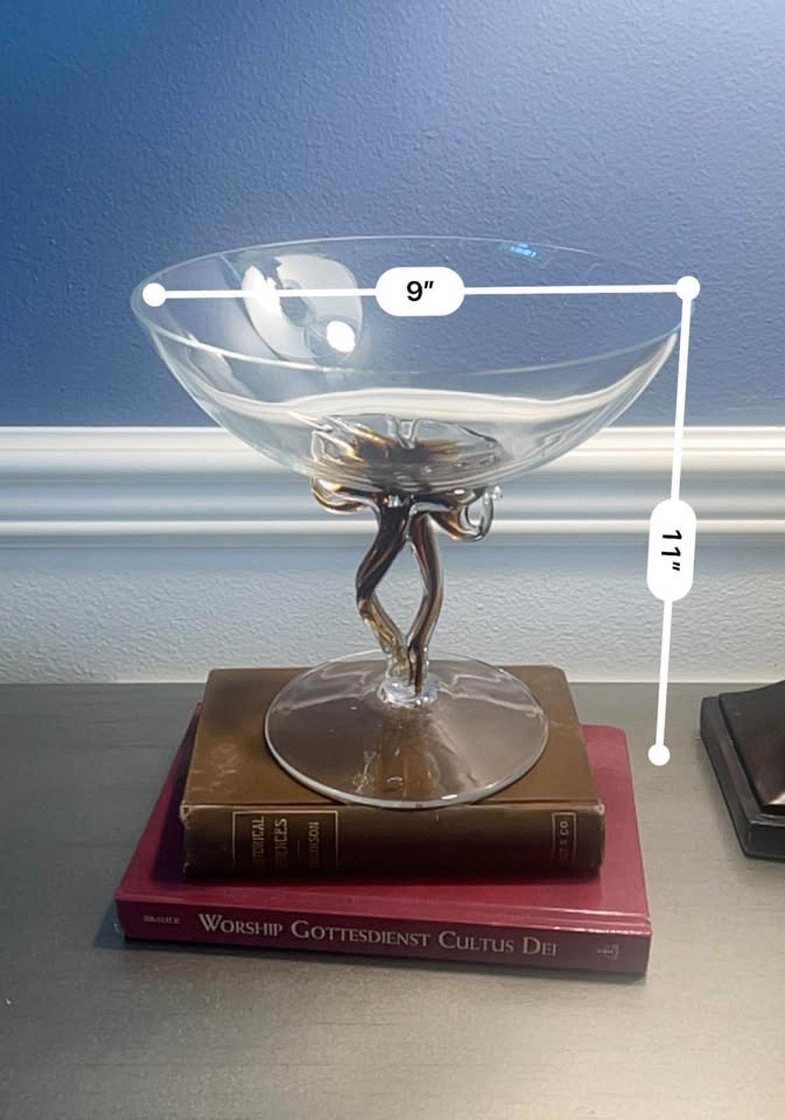 Mid-Century Modern Amber Controlled Twist Glass Compote - Large 11” Art Glass Centerpiece Bowl
