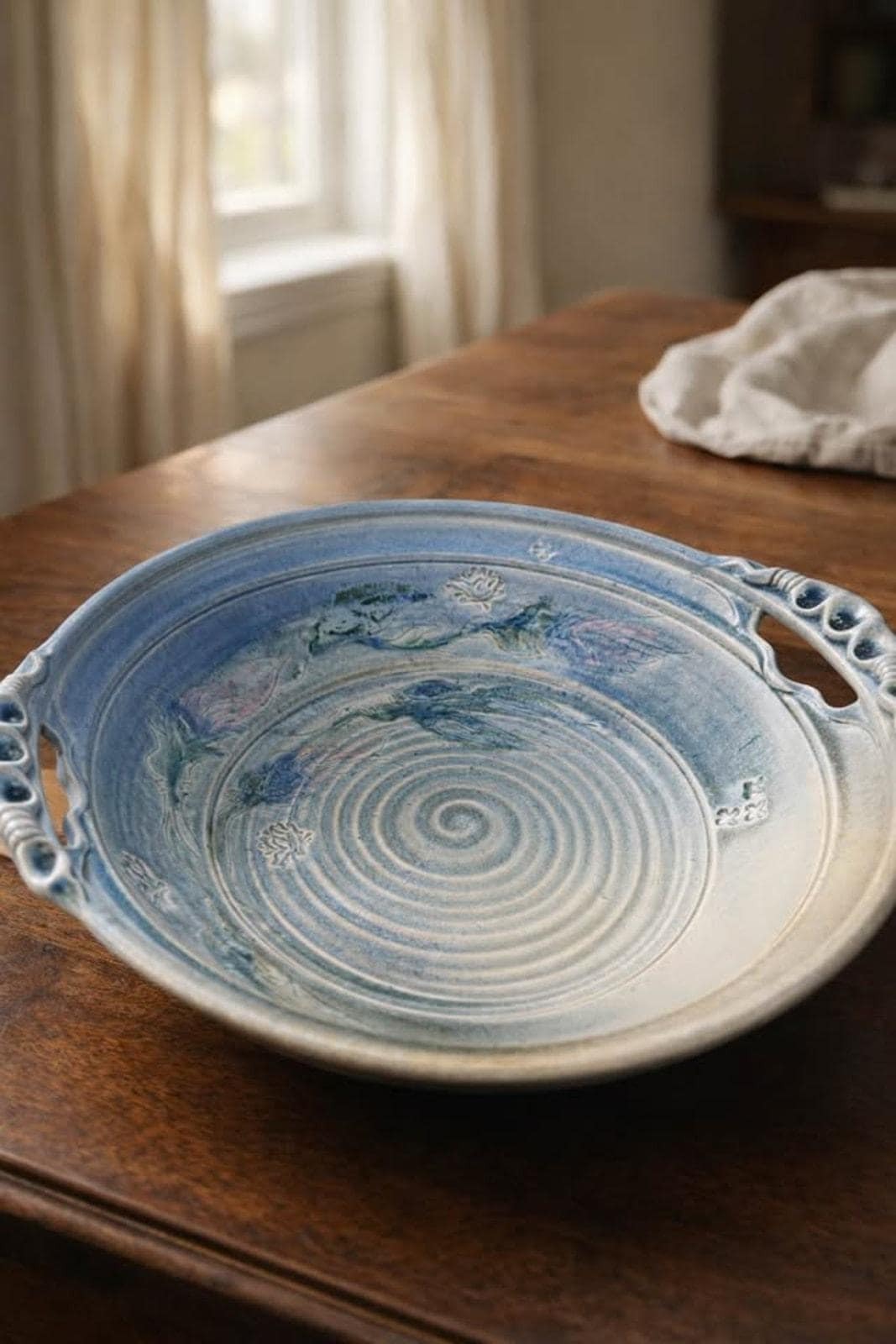 Walter Sargent 1987 Signed Large Floral Stoneware Bowl - 15.5 Inch
