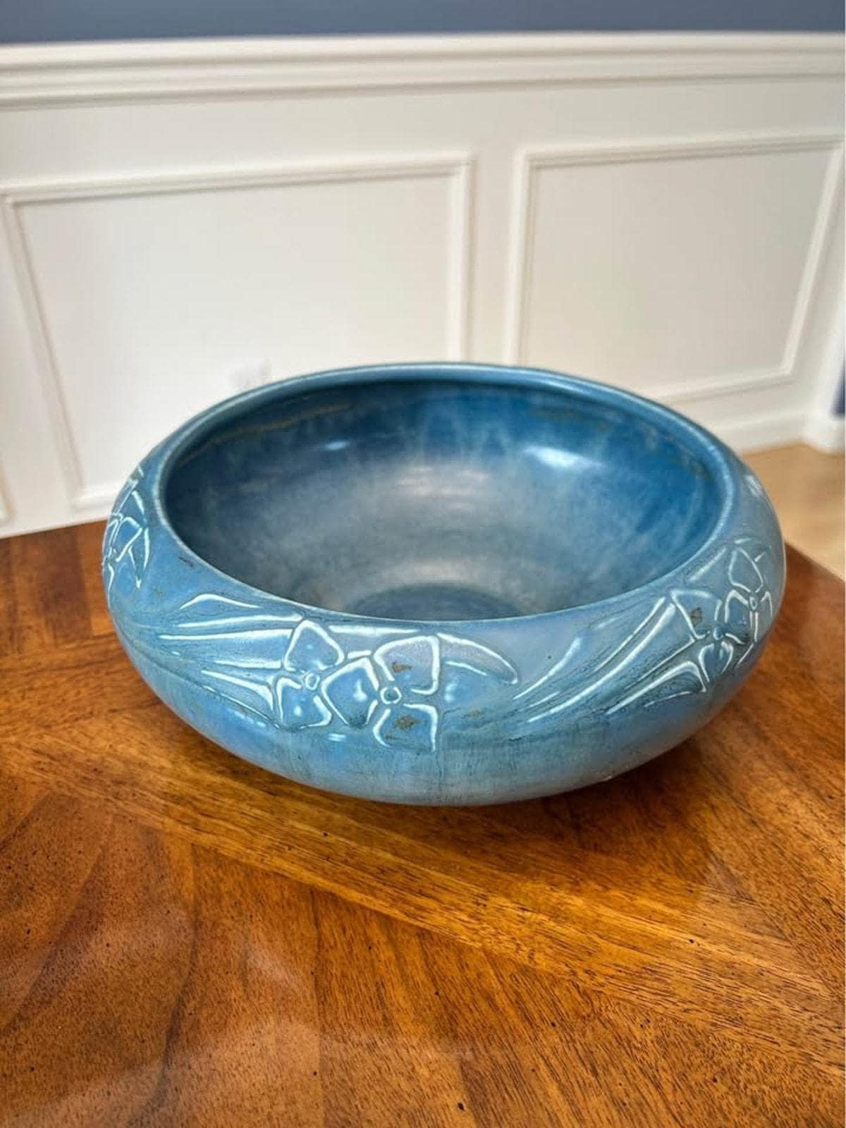 Antique 1927 Rookwood Pottery Matte Blue Relief Floral Bowl Shape 2149