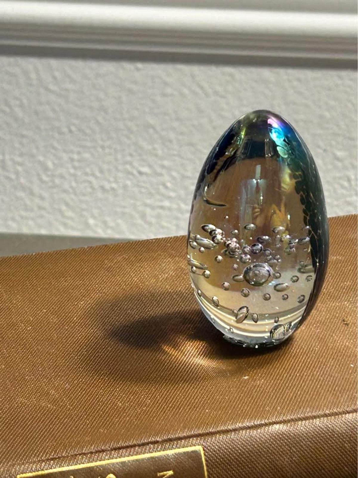 Vintage Signed MSH 1990 Mount St. Helens Ash Dichroic Art Glass Egg Paperweight