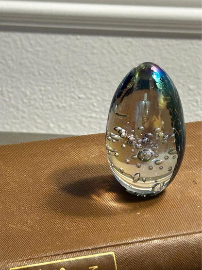 Vintage Signed MSH 1990 Mount St. Helens Ash Dichroic Art Glass Egg Paperweight