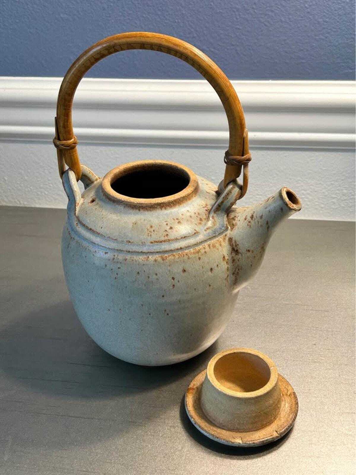 Isaac Grimball Signed Studio Pottery Teapot with Leaf Mark