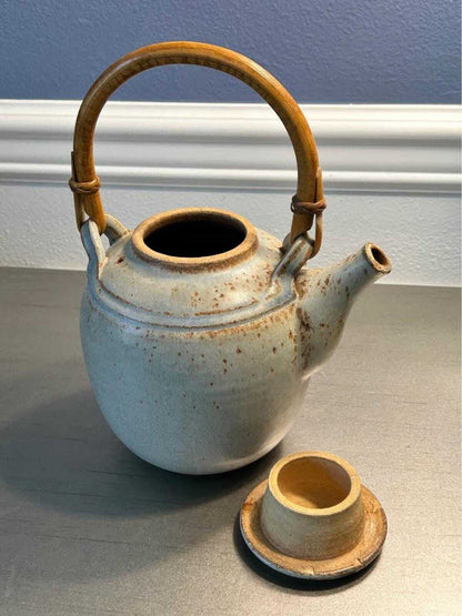 Isaac Grimball Signed Studio Pottery Teapot with Leaf Mark