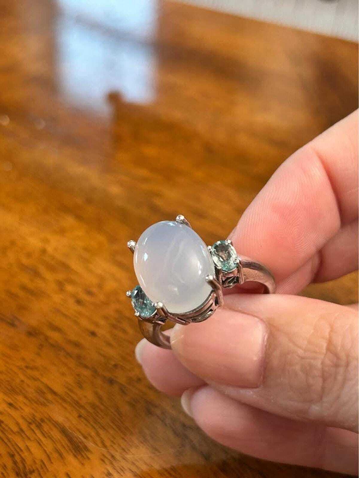 Vintage Mid-Century Genuine Moonstone and Aquamarine Cocktail Ring - size 10.75