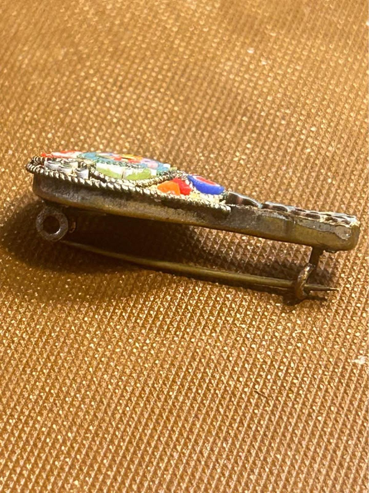 Vintage Italian Micro Mosaic Mandolin Brooch