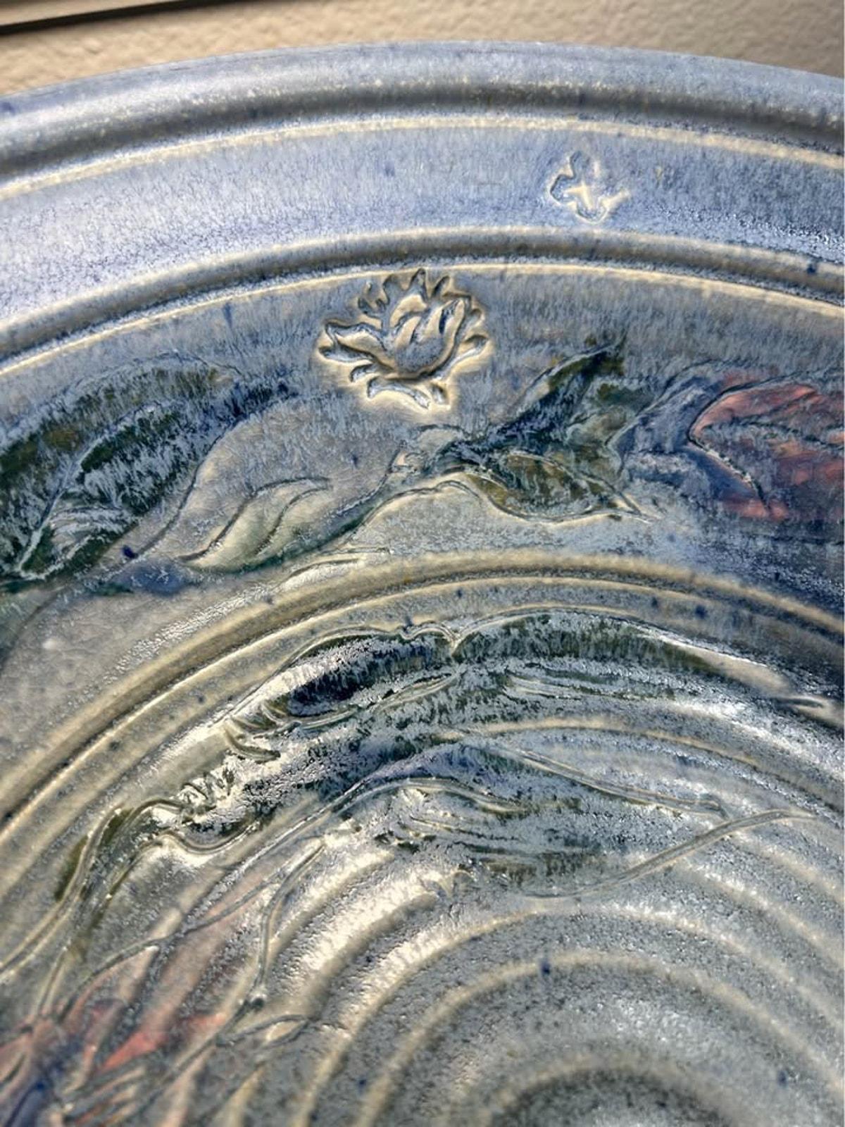 Walter Sargent 1987 Signed Large Floral Stoneware Bowl - 15.5 Inch