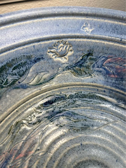 Walter Sargent 1987 Signed Large Floral Stoneware Bowl - 15.5 Inch