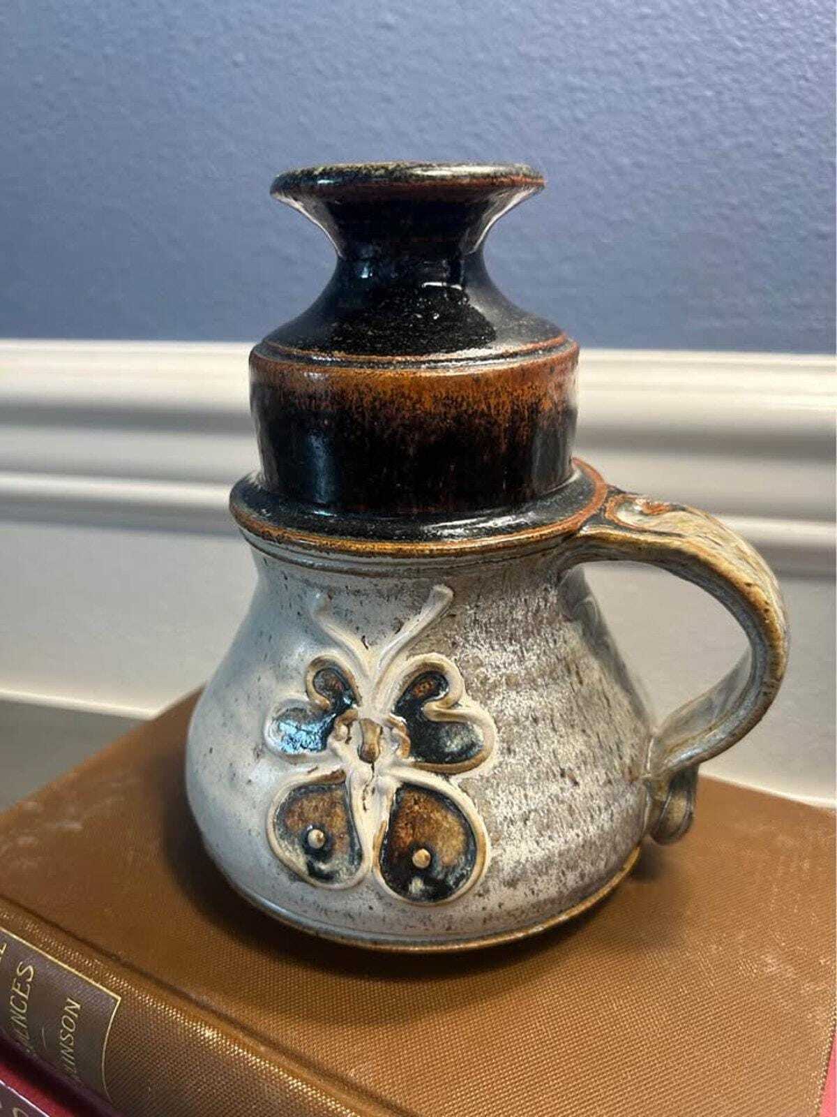 Bueran 1983 Hand-Thrown Studio Pottery Jar with Butterfly Motif