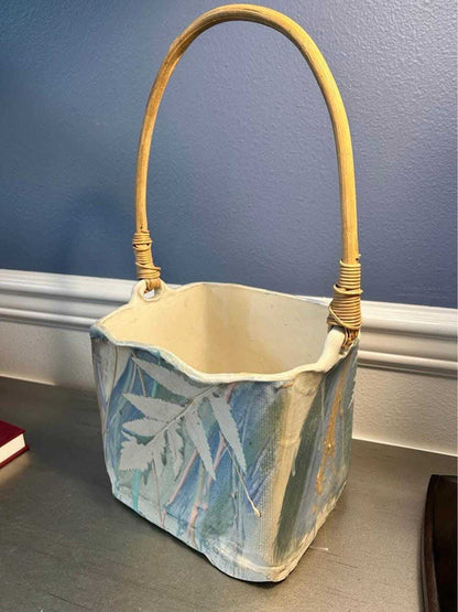 Hannegan Studio Art Pottery Square Basket with Bentwood Handle