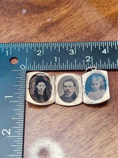 Antique Victorian Gold-Filled Accordion Locket with Strap Motif and Four Photo Compartments