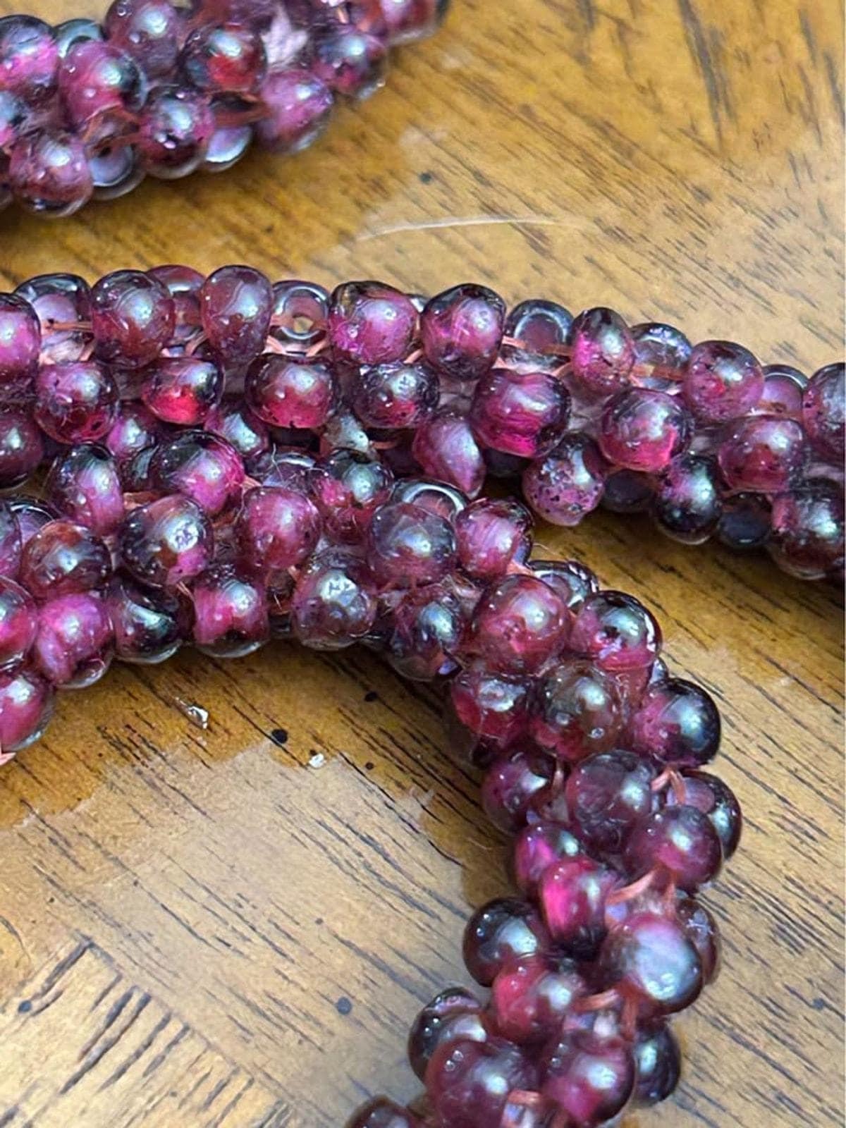 Vintage Woven Garnet Seed Bead Endless Rope Necklace