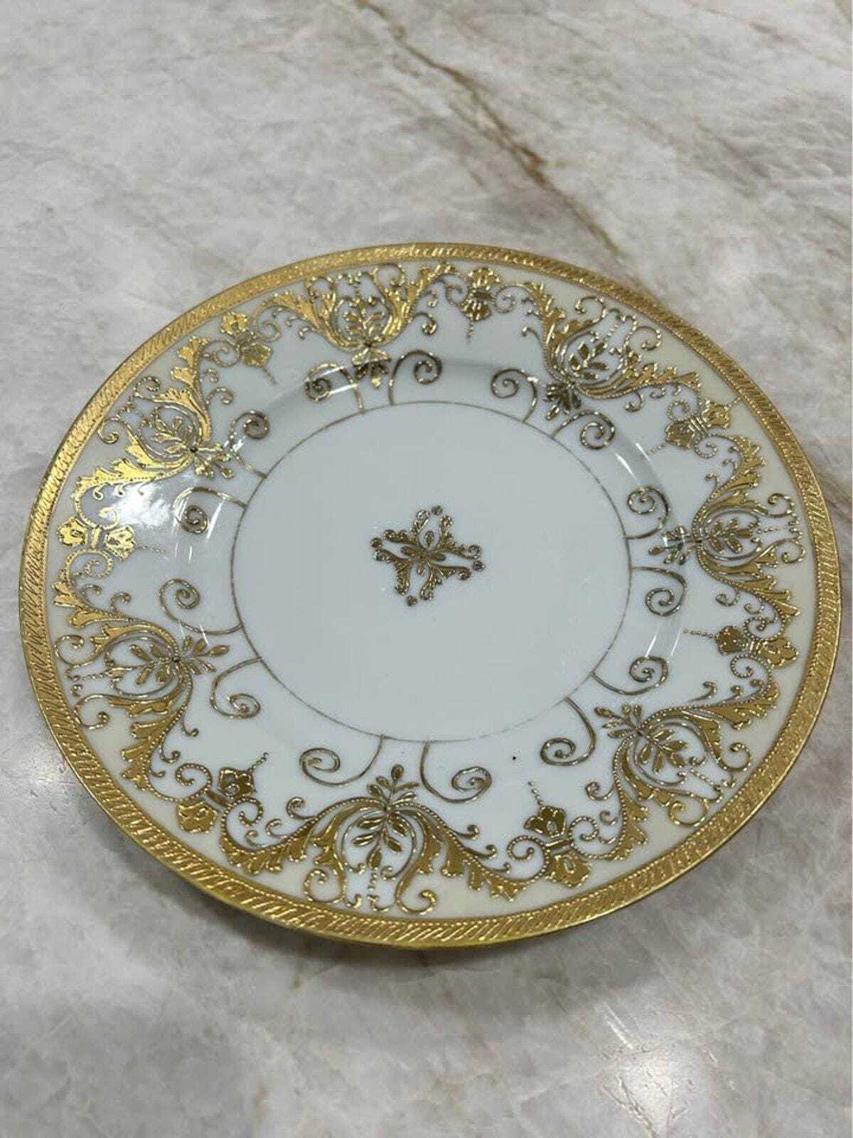 Antique SNB Nagoya Nippon Porcelain Plate Heavy Gold Gilt and Raised Beading