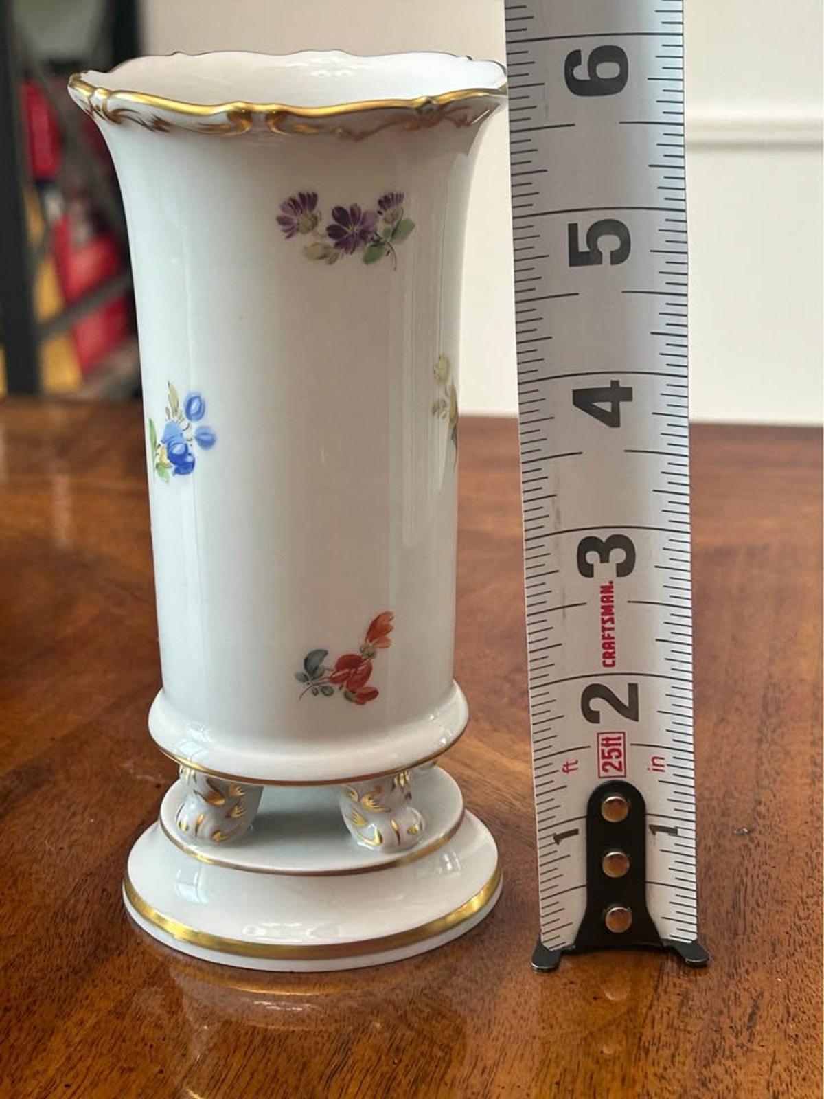 Antique Meissen Porcelain Footed Vase Deutsche Blumen Floral Gilt