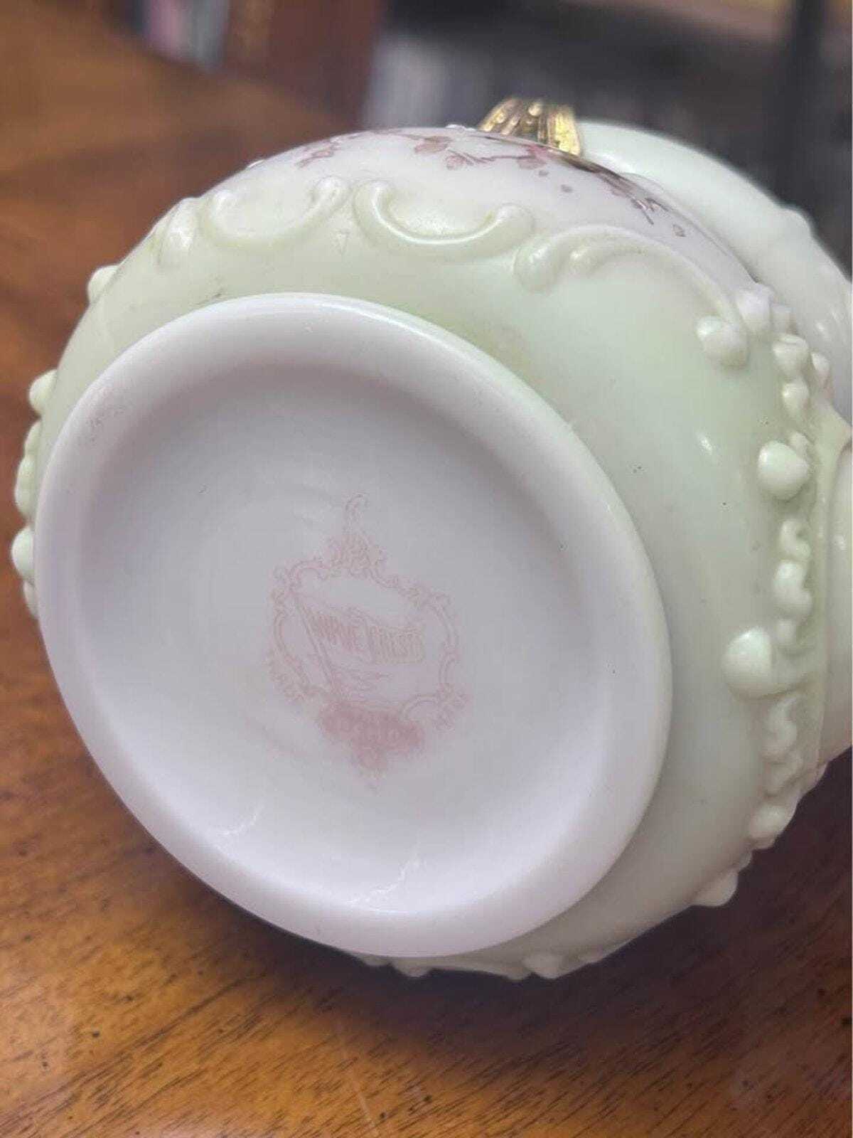 Antique C.F. Monroe Wave Crest Opal Glass Floral Dresser Box