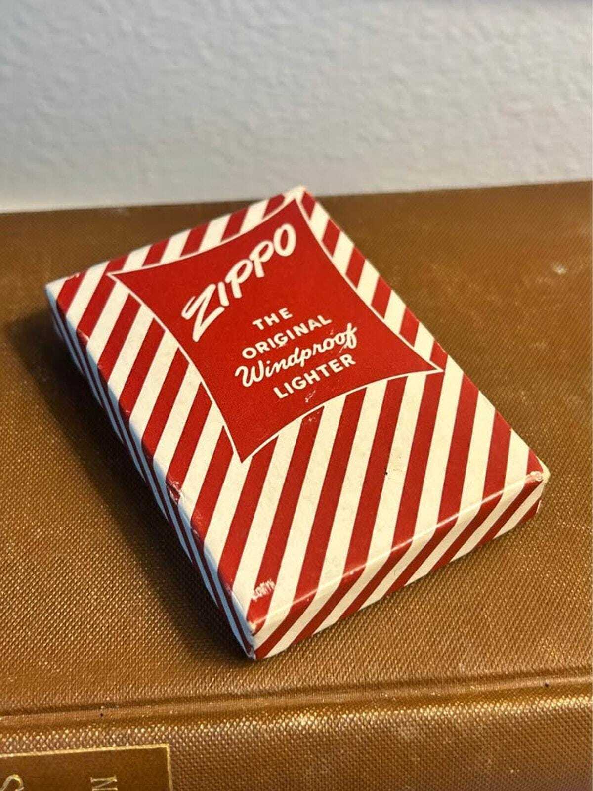 Vintage 1953-1955 Zippo Windproof Lighter in Original Candy Stripe Box | Brushed Chrome Pat. 2517191