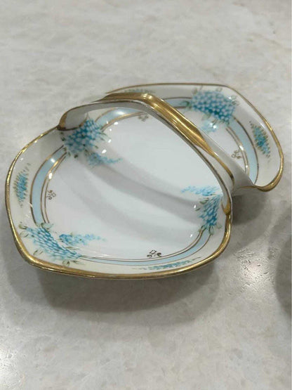 Antique Morimura Brothers Nippon Hand-Painted Porcelain Divided Dish and Bowl Set with Blue Florals